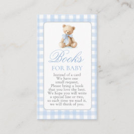 Blue Gingham Bear Baby Shower Boy Books for Baby Tilläggskort