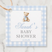 Blue Gingham Bear Baby Shower Favor Tags