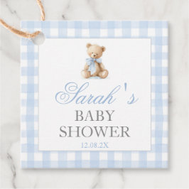 Blue Gingham Bear Baby Shower Favor Tags Gåvor Etiketter