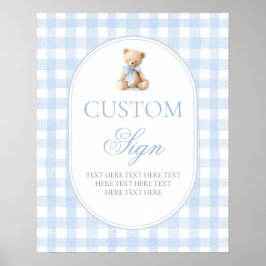 Blue Gingham Bear Customized sign Poster