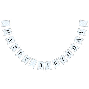 Blue Gingham Birthday Bunting Flagga Banner