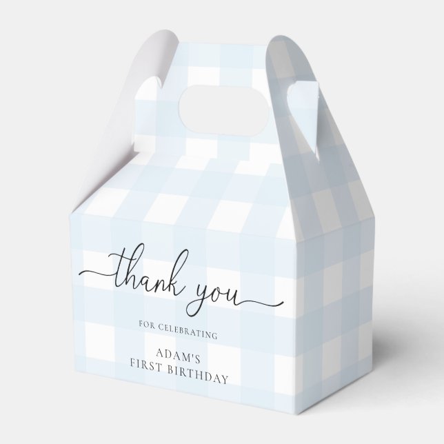 Blue Gingham Birthday Tack Favoritbox Presentaskar (Framsidan Sidan)