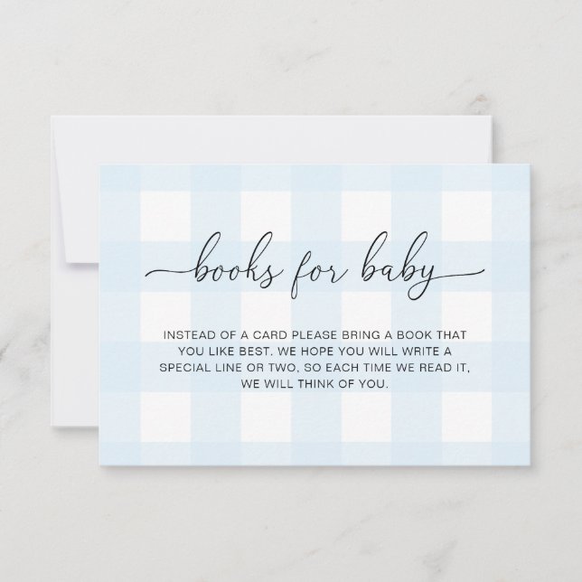 Blue Gingham Bokar för Baby Card Inbjudningar (Framsida)