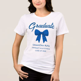 Blue Gingham Bow Graduation T Shirt