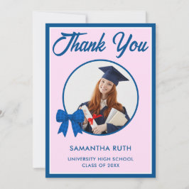 Blue Gingham Bow Photo Graduation Tack Kort