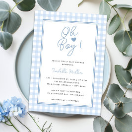Blue Gingham Boy Baby Shower Inbjudningar