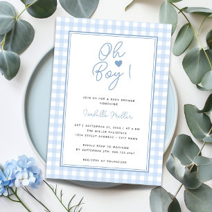 Blue Gingham Boy Baby Shower Inbjudningar