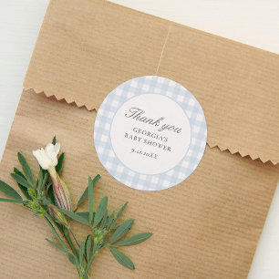 Blue Gingham Boy Baby Shower Runt Klistermärke