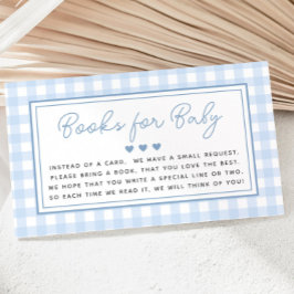 Blue Gingham Boy Bokar for Baby Shower Tilläggskort