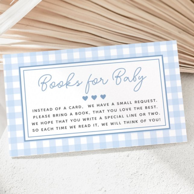 Blue Gingham Boy Bokar for Baby Shower Tilläggskort (Blue Gingham Boy Baby Shower)