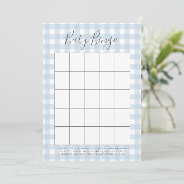 Blue Gingham Boy Shower Bingo Cards Rådkort (Stående Fram)