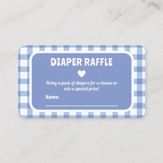 Blue Gingham Boy Shower Diaper Raffle Biljett Tilläggskort (Framsida)