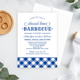 Blue Gingham Bröllop Rehearsal Dinner Barbecue Inbjudningar
