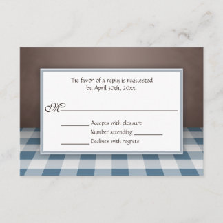 Blue Gingham Brown OSA Reply Cards Kort