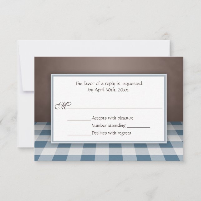 Blue Gingham Brown OSA Reply Cards Kort (Framsida)