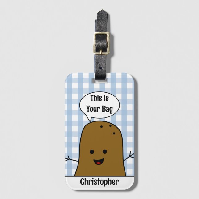 Blue Gingham, Brown Potato, Din bag, Anpassningsba Bagagebricka (Framsida vertikal)