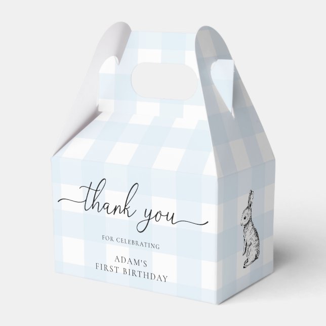 Blue Gingham Bunny Birthday Tack Favor Box Presentaskar (Framsidan Sidan)