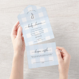 Blue Gingham Bunny Rabbit Baby Shower