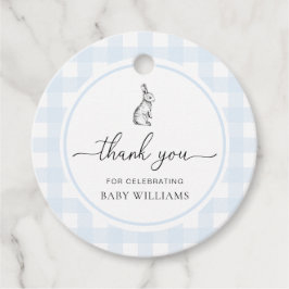 Blue Gingham Bunny Rabbit Baby Shower Gåvor Etiketter