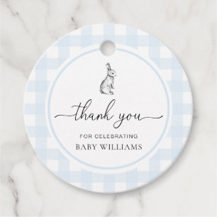 Blue Gingham Bunny Rabbit Baby Shower Gåvor Etiketter