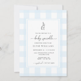 Blue Gingham Bunny Rabbit Baby Sprinkle Inbjudningar