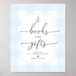 Blue Gingham Bunny Rabbit Bokar och Gifts Poster