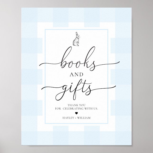 Blue Gingham Bunny Rabbit Bokar och Gifts Poster (Framsidan)
