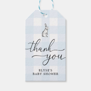Blue Gingham Bunny Rabbit Tack Favor Tag Presentetikett