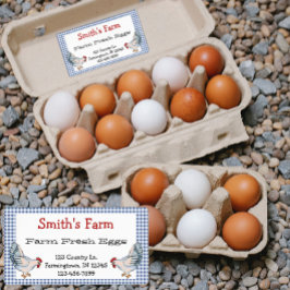 Blue Gingham Check Farm Fresh Eggs Chickens Label Fraktsedel