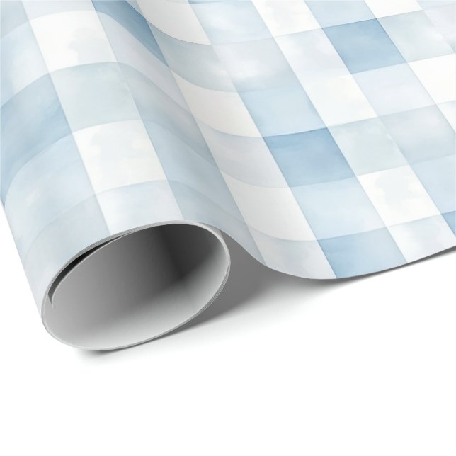Blue Gingham Check for Baby Boy Nursery,Soft Plaid Presentpapper (Rullad Hörn)