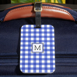 Blue Gingham Check Monogram Bagagebricka