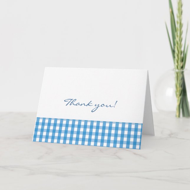 Blue Gingham Check Mönster Tack Kort (Framsida)