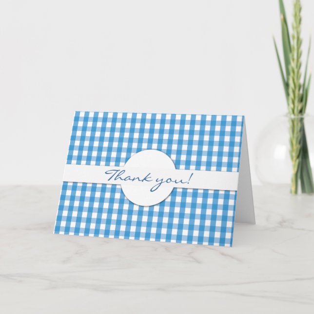 Blue Gingham Check Mönster Tack Kort (Framsida)