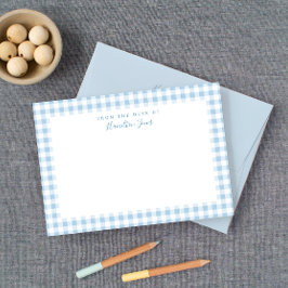 Blue Gingham Check Personal Stationery Tack Kort