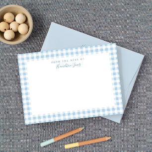 Blue Gingham Check Personal Stationery Tack Kort