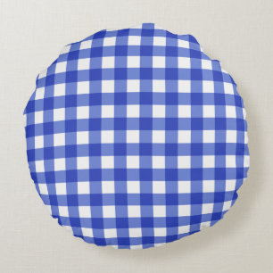 Blue Gingham Check Rund Kudde