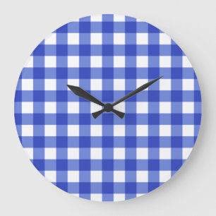 Blue Gingham Check Stor Klocka