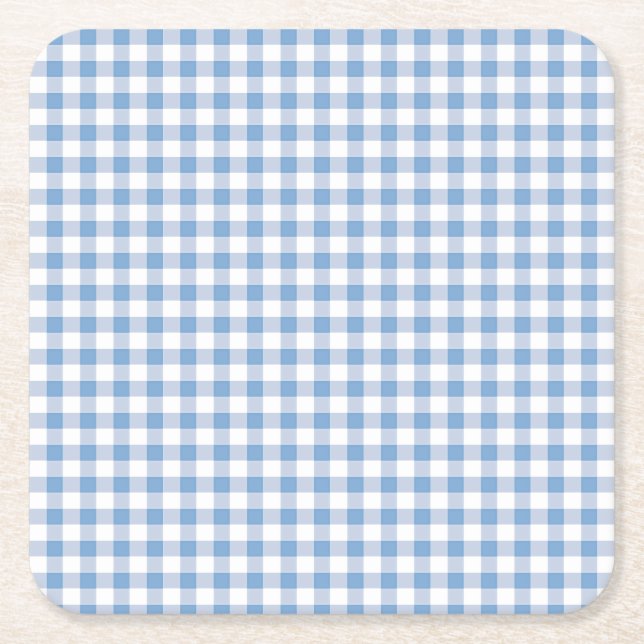 Blue Gingham Check Underlägg Papper Kvadrat (Framsidan)