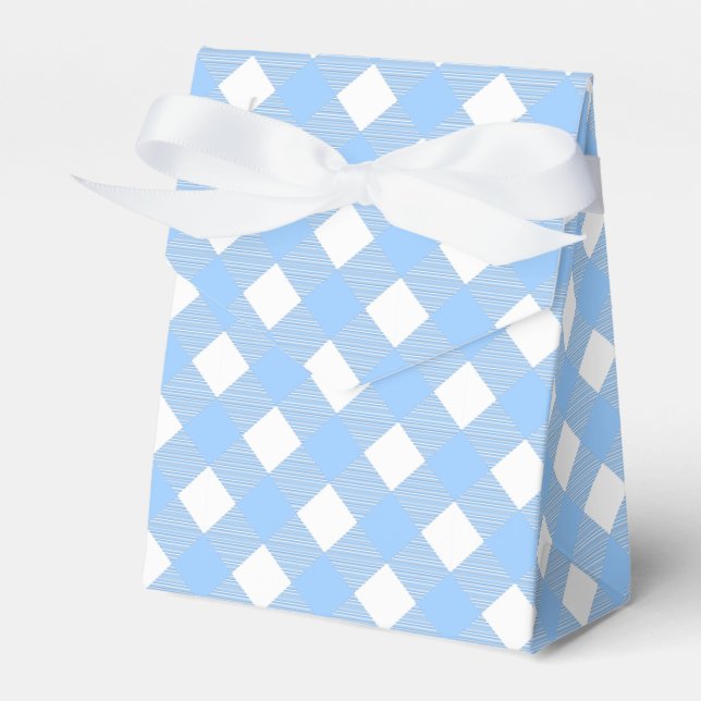 Blue Gingham Checkated Mönster Favor Box Presentaskar (Framsidan Sidan)