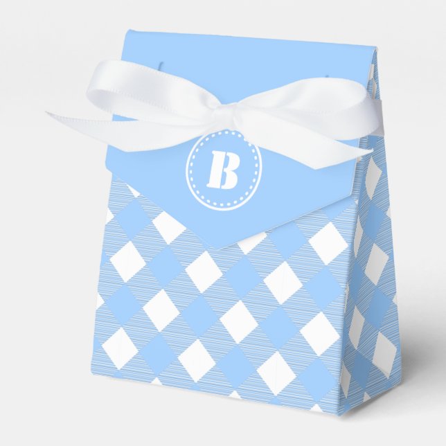 Blue Gingham Checkated Mönster Favor Box Presentaskar (Framsidan Sidan)
