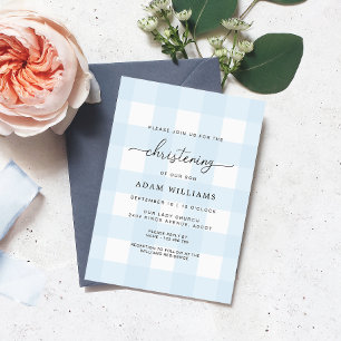 Blue Gingham Christening-inbjudan Inbjudningar