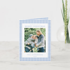 Blue Gingham Christmas Photo Helgkort