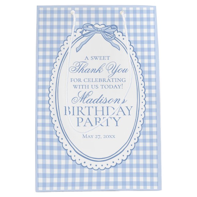 Blue Gingham Coquette Bow Birthday Party Favors (Framsidan)