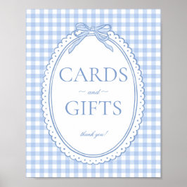 Blue Gingham Coquette Bow Card & Gifts Sign Poster