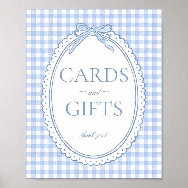 Blue Gingham Coquette Bow Card & Gifts Sign Poster (Framsidan)