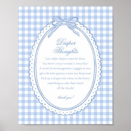 Blue Gingham Coquette Bow Diaper Thoughts Baby Poster