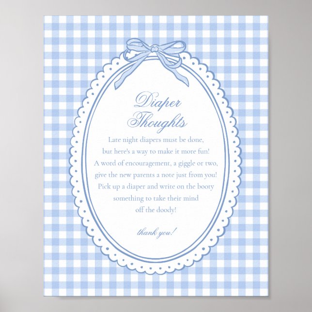 Blue Gingham Coquette Bow Diaper Thoughts Baby Poster (Framsidan)