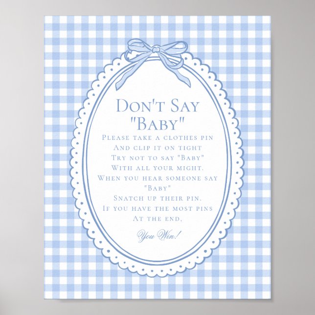 Blue Gingham Coquette Bow Dont Say Baby Game Poster (Framsidan)