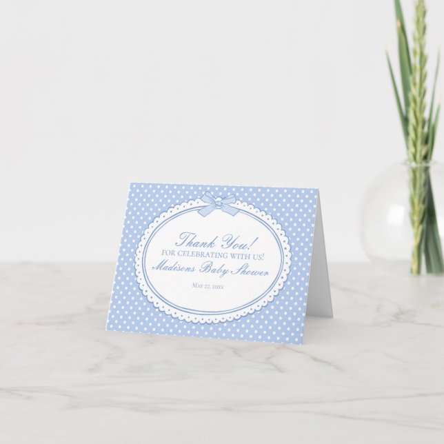 Blue Gingham Coquette Bow Thank You Card  Tack Kort (Framsida)