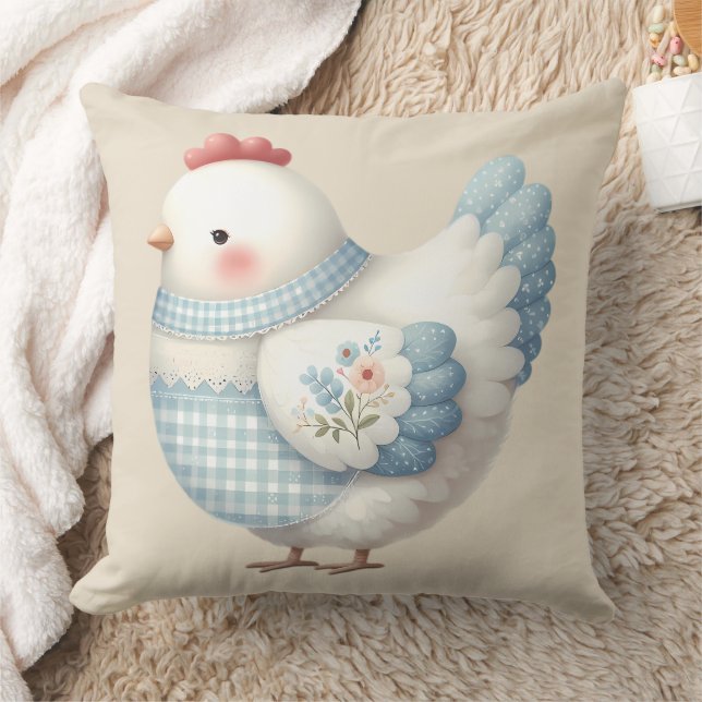 Blue Gingham Cottage Hen Kudde (Filt)